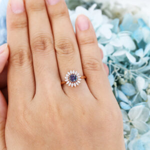 Unique Rose Gold Women Flower Lab Alexandrite Wedding Rings