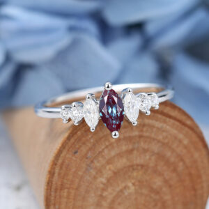 Marquise Cut Alexandrite Vintage White Gold Unique Vintage Engagement Ring2
