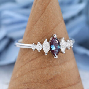 Marquise Cut Alexandrite Vintage White Gold Unique Vintage Engagement Ring3