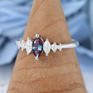 Marquise Cut Alexandrite Vintage White Gold Unique Vintage Engagement Ring4