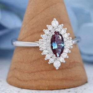 Marquise Lab Alexandrite Vintage Unique White Gold Engagement Ring 1