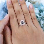 Emerald Cut Lab Alexandrite Engagement Ring Set Rose Gold Unique Simple Ring Set