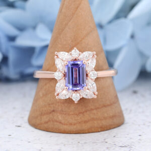 Rose Gold Emerald cut Tanzanite Engagement Ring