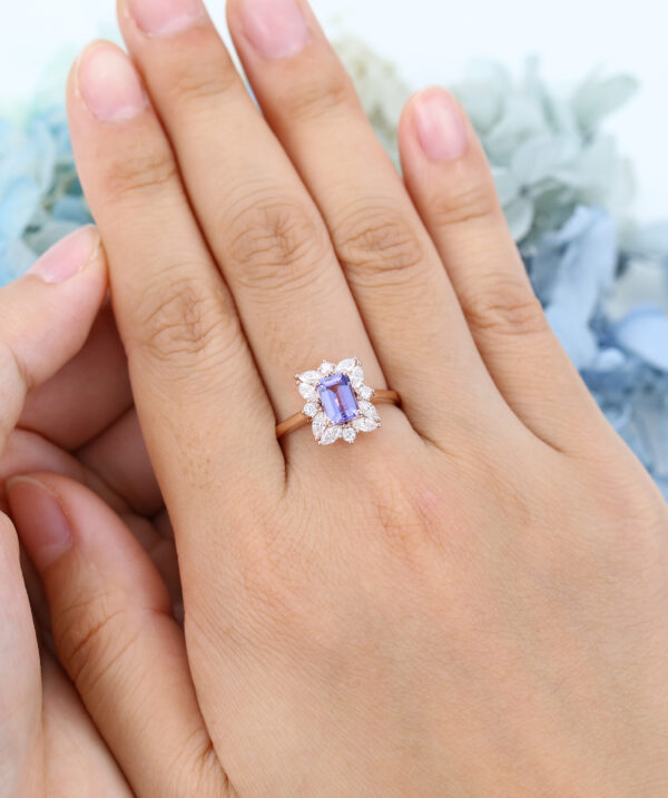 Rose Gold Emerald cut Tanzanite Engagement Ring1 Rose Gold Emerald cut Tanzanite Engagement Ring1