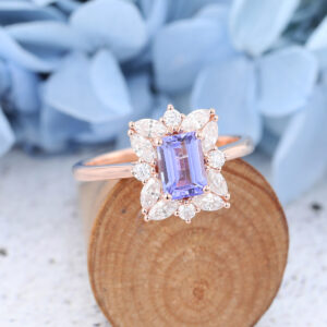 Rose Gold Emerald cut Tanzanite Engagement Ring4