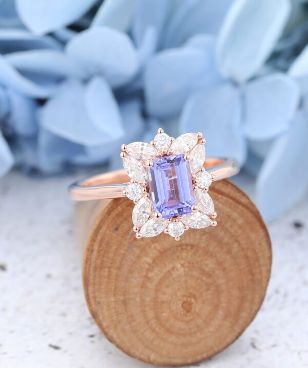 Rose Gold Emerald cut Tanzanite Engagement Ring4 Rose Gold Emerald cut Tanzanite Engagement Ring4