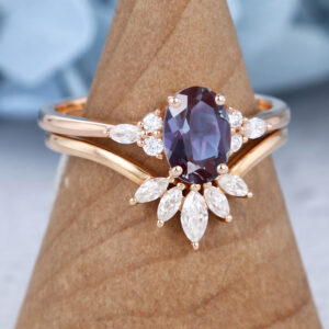 Rose Gold Lab Alexandrite Engagement Ring Se3