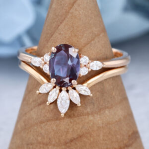 Rose Gold Lab Alexandrite Engagement Ring Se4