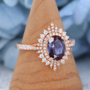 Rose Gold Oval Cut Alexandrite Engagement Ring3
