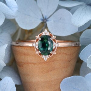 Rose Gold Oval Cut Green Blue Sapphire Engagement Ring1