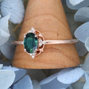 Rose Gold Oval Cut Green Blue Sapphire Engagement Ring2