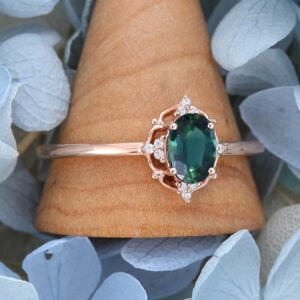 Rose Gold Oval Cut Green Blue Sapphire Engagement Ring3