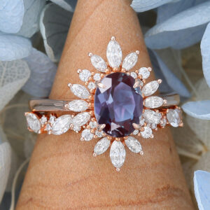 Rose Gold Oval Cut Lab Alexandrite Eneagement Ring Set3