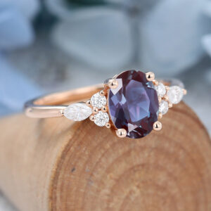 Rose Gold Oval Cut Lab Alexandrite Engagement Ring1
