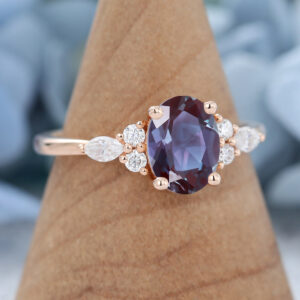 Rose Gold Oval Cut Lab Alexandrite Engagement Ring2