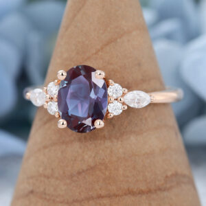 Rose Gold Oval Cut Lab Alexandrite Engagement Ring3