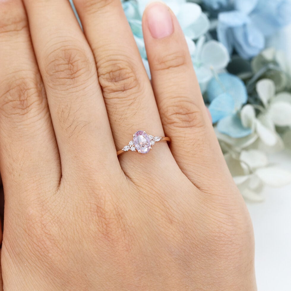 Oval Cut Pink Sapphire Engagement Ring Vintage Rose Gold Bridal Anniversary Gift for Her