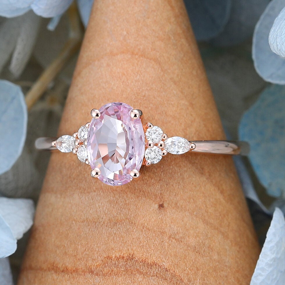 Oval Cut Pink Sapphire Engagement Ring Vintage Rose Gold Bridal Anniversary Gift for Her