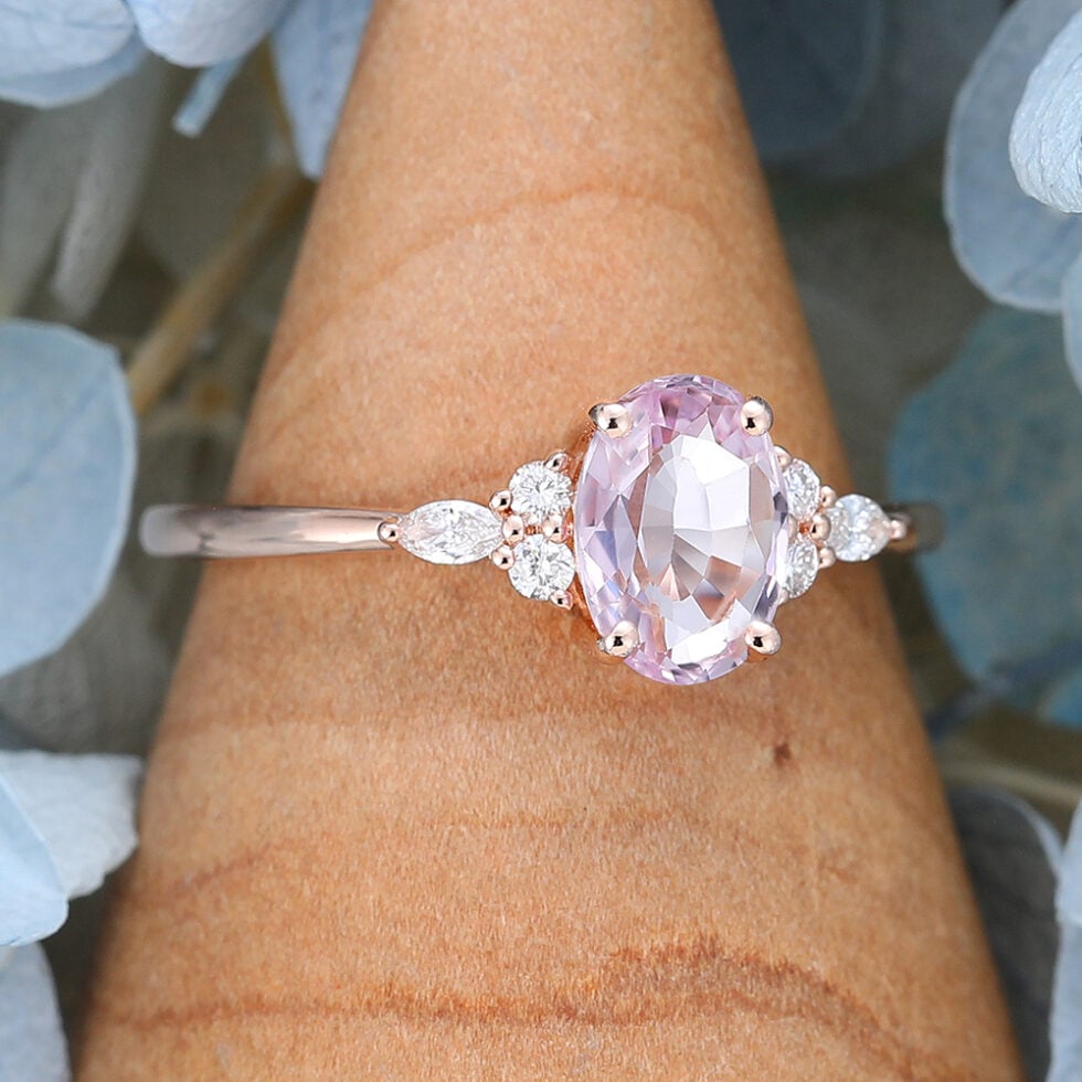 Oval Cut Pink Sapphire Engagement Ring Vintage Rose Gold Bridal Anniversary Gift for Her