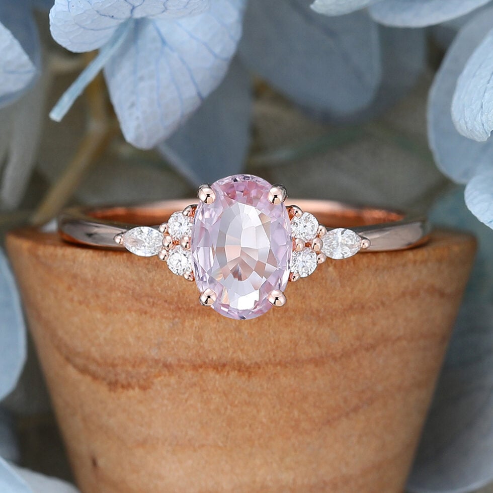 Oval Cut Pink Sapphire Engagement Ring Vintage Rose Gold Bridal Anniversary Gift for Her