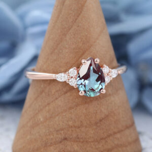 Rose Gold Pear Shaped Lab Alexandrite Eneagement Ring1
