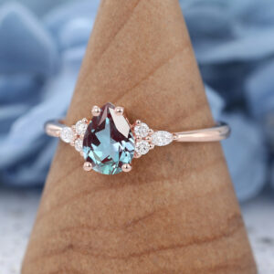 Rose Gold Pear Shaped Lab Alexandrite Eneagement Ring2