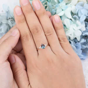 Rose Gold Pear Shaped Lab Alexandrite Eneagement Ring3