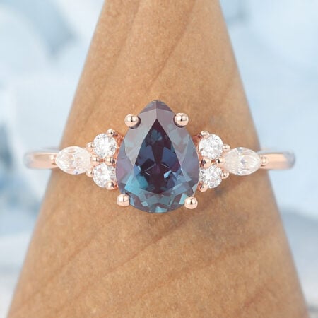 Rose Gold Pear Shaped Lab Alexandrite Engagement Ring