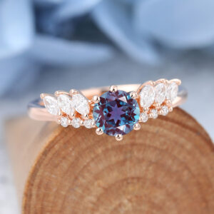 Rose Gold Round Cut Alexandrite Engagement Ring1
