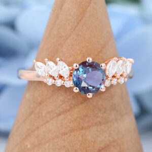 Rose Gold Round Cut Alexandrite Engagement Ring2
