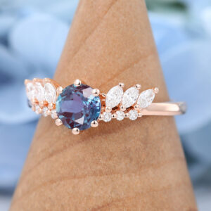Rose Gold Round Cut Alexandrite Engagement Ring3