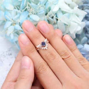 Unique Delicate Rose Gold Alexandrite Engagement Ring Set