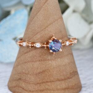 Rose Gold Round Cut Lab Alexandrite Engagement Ring1