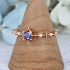 Rose Gold Round Cut Lab Alexandrite Engagement Ring2