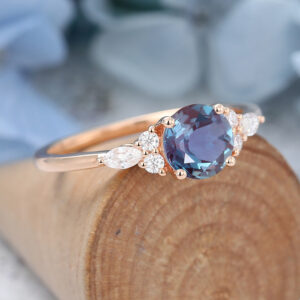 Rose Gold Round Cut Lab Alexandrite Engagement Ring3