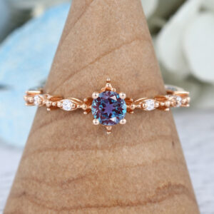 Vintage Wedding Bridal Promise Rose Gold Alexandrite Ring