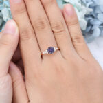 Round Cut Alexandrite Engagement Ring Rose Gold Vintage Cluster Bridal Ring