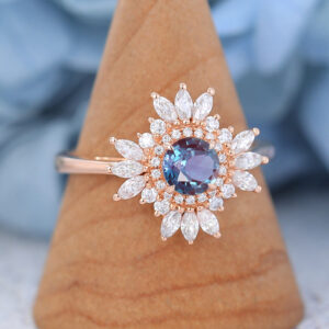 Rose Gold Vintage Lab Alexandrite engagement ring1