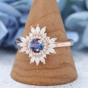 Rose Gold Vintage Lab Alexandrite engagement ring2