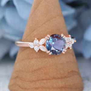 Round Cut Lab Alexandrite Rose Gold Engagement Ring1
