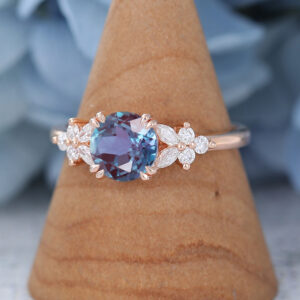 Round Cut Lab Alexandrite Rose Gold Engagement Ring2