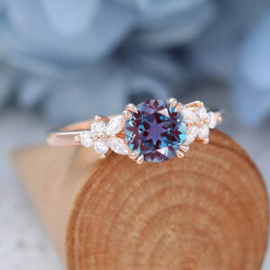Round Cut Lab Alexandrite Rose Gold Engagement Ring3