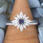 Vintage White Gold Halo Alexandrite Engagement Ring Set