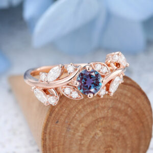 Vintage Rose Gold Lab Alexandrite Engagement Ring1