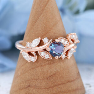 Vintage Rose Gold Lab Alexandrite Engagement Ring2