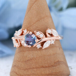 Vintage Rose Gold Lab Alexandrite Engagement Ring3