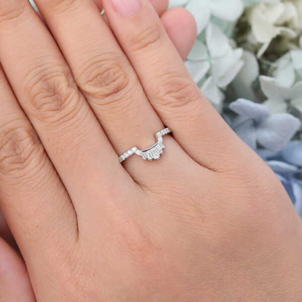 White Gold Pear Shaped Moissanite Curved Wedding Band Vintage Unique