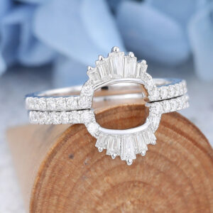 White Gold Baguette Cut Moissanite Curved Wedding Band1