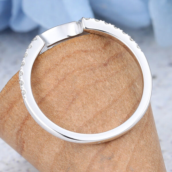 White Gold Pear Shaped Moissanite Curved Wedding Band Vintage Unique