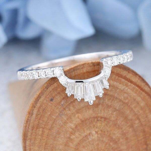 White Gold Pear Shaped Moissanite Curved Wedding Band Vintage Unique